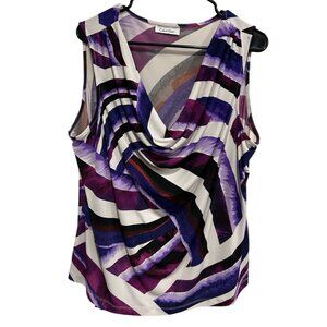 Calvin Klein Sleeveless Cowl Neck Top Purple Black White Abstract Print Size M